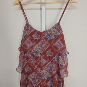 Free People Red Floral Tiered Ruffle Mini Dress Size 8